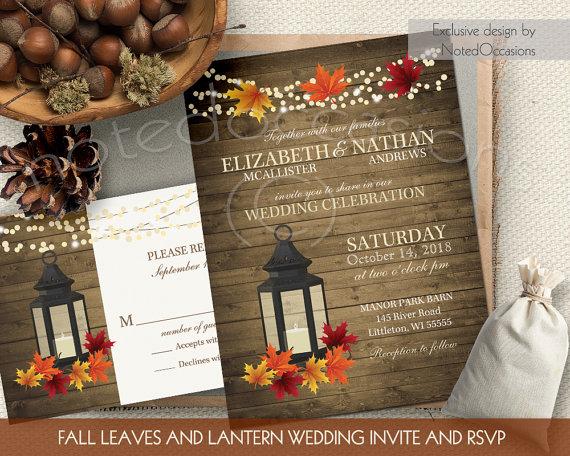 Fall wedding invitation set with rustic fall appeal. Rustic fall wedding lantern wedding invitations designed with the fall wedding in mind