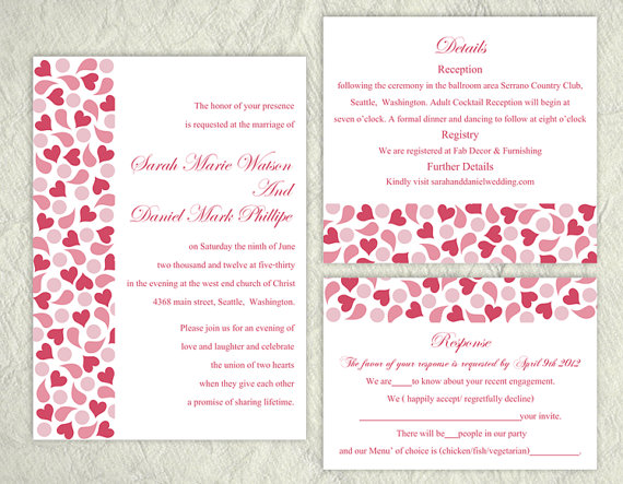 Свадьба - DIY Wedding Invitation Template Set Editable Text Word File Download Red Wedding Invitation Heart Invitation Printable Pink Invitation