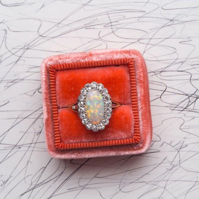 Свадьба - Captivating Victorian Era Opal Engagement Ring With Diamond Halo 