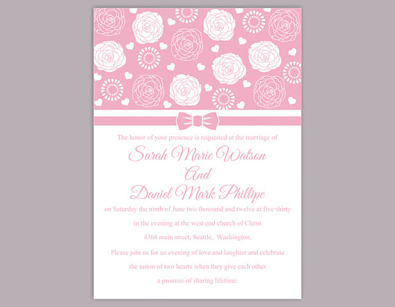 Свадьба - DIY Wedding Invitation Template Editable Text Word File Download Printable Pink Wedding Invitation Floral Rose Wedding Invitation