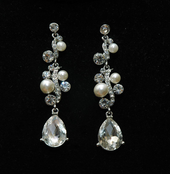 Свадьба - Sample Sale Wedding Earrings, Pearl Earrings, Bridal Earrings, Art Deco Earrings, Wedding Crystal Earrings, Rhinestone Bridal Earrings