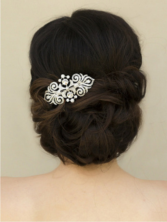 Wedding - Rhinestone Bridal Head Piece Comb, Silver Plated Rhinestone Headpiece, Rhinestone Wedding Hair Comb, Wedding Headpiece