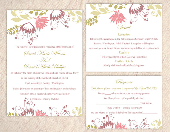 Свадьба - Printable Wedding Invitation Suite Printable Invitation Floral Wedding Invitation Colorful Invitation Download Invitation Edited jpeg file