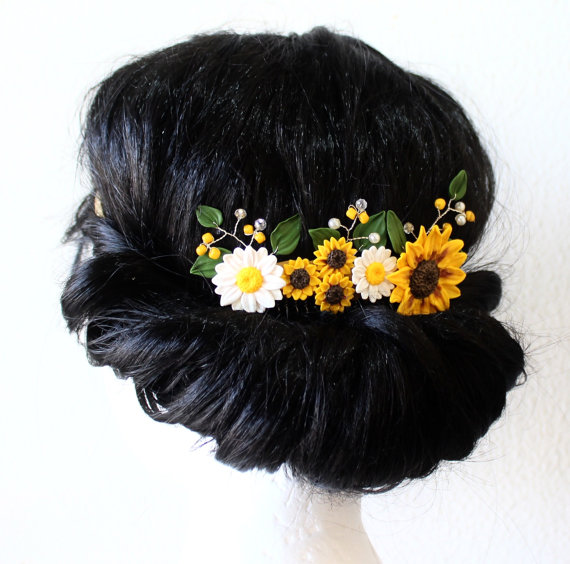 Hochzeit - Sunflower Hair Comb by Nikush Studio