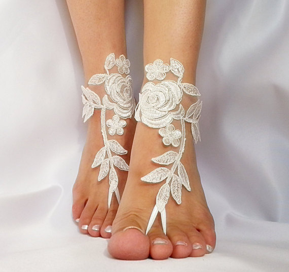 Wedding - bridal anklet, ivory Beach wedding barefoot sandals, bangle, wedding anklet, free ship, anklet, bridal, wedding