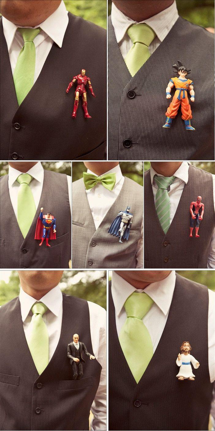 Hochzeit - Geek Wedding Idea: Use Superhero Figures As Groomsmen Boutonnieres