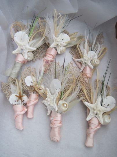 Wedding - Beach Wedding Boutonniere - Natural Seashell Sea Fan And Starfish