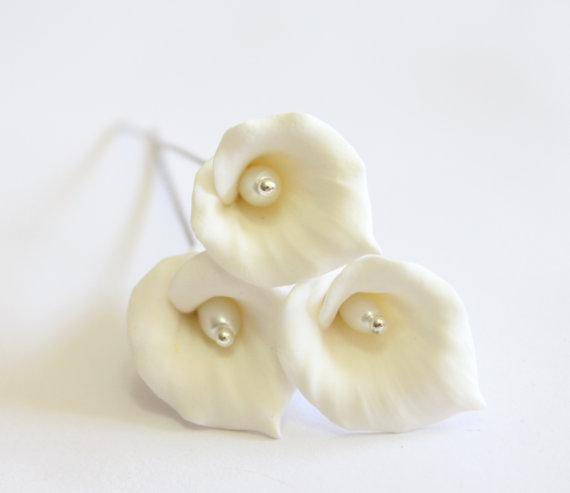 Wedding - White Calla Lilies Hair pins by Nikush Studio
