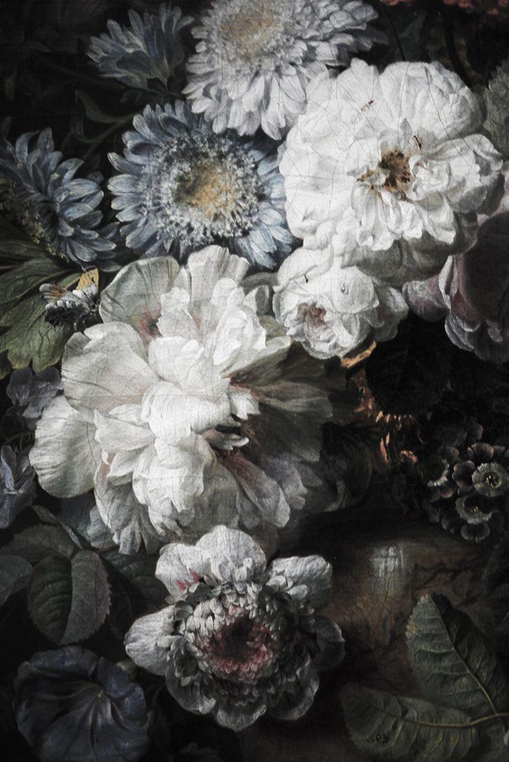 زفاف - Dark Floral Mural, Floral Wallpaper, Vintage Illustration - 108" X 72"