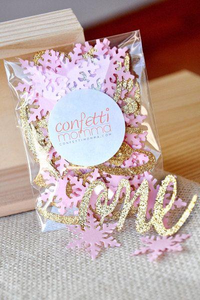 Mariage - Winter Onederland Party Decorations - Ships In 1-3 Business Days - Pink And Gold Party Decorations - "One" And Snowflake Confetti Mix