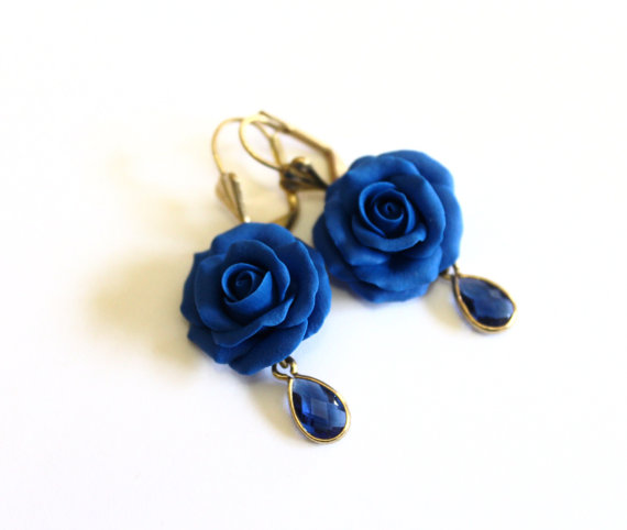 زفاف - Blue Rose Drop Earrings by Nikush Studio