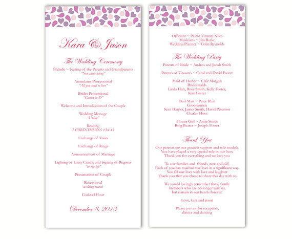 Wedding - Wedding Program Template DIY Editable Text Word File Download Program Lavender Wedding Program Purple Heart Program Printable Program