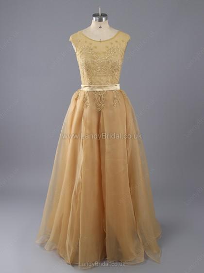 Mariage - UK A-line Chiffon Tulle Scoop Neck Floor-length Beading Prom Dresses