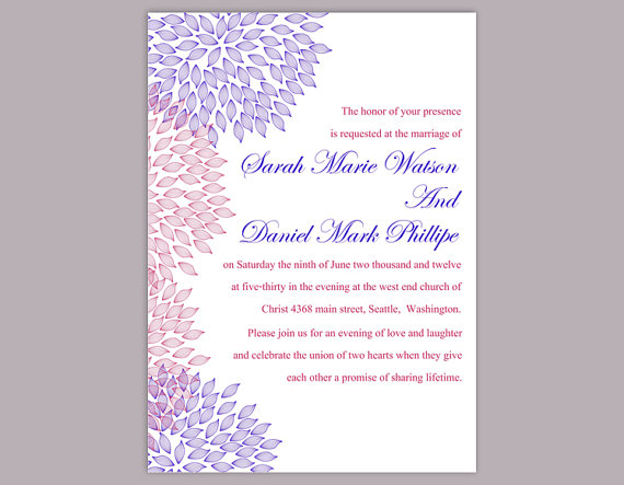 Hochzeit - DIY Wedding Invitation Template Editable Text Word File Download Printable Floral Invitation Purple Wedding Invitation Mauve Invitation