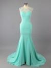 زفاف - UK Trumpet/Mermaid Tulle Chiffon Scoop Neck Sweep Train Embroidered Prom Dresses