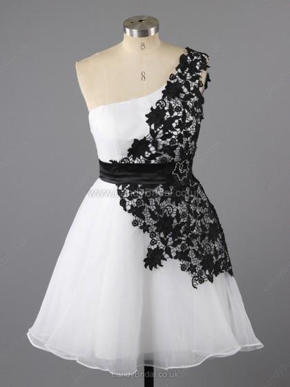 Hochzeit - UK A-line Tulle One Shoulder Short/Mini Appliques Lace Prom Dresses