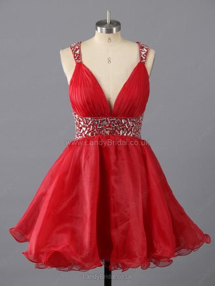 زفاف - UK A-line Organza V-neck Short/Mini Ruched Prom Dresses -