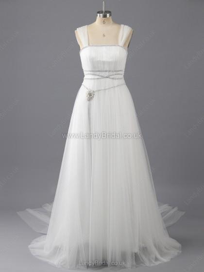 Hochzeit - UK A-line Tulle Sweep Train Pearl Detailing Wedding Dresses