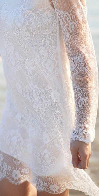Wedding - Vintage - White Lace Evening Dress