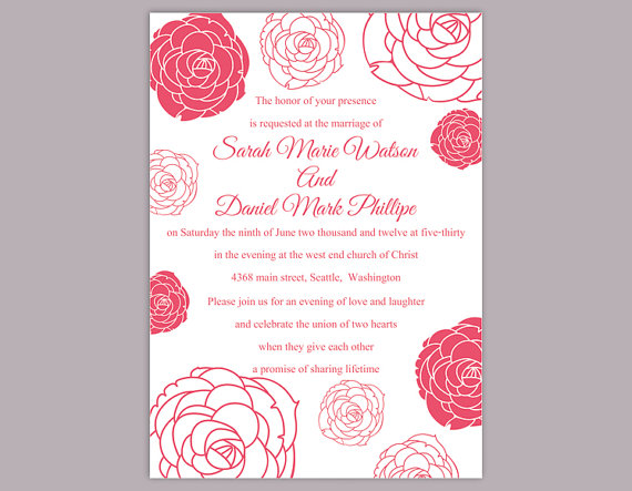 Mariage - DIY Wedding Invitation Template Editable Word File Instant Download Printable Flower Invitation Rose Wedding Invitation Pink Invitations