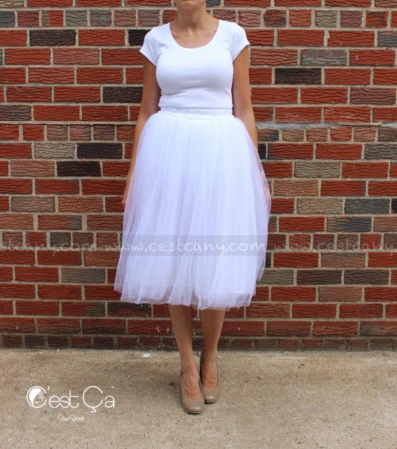Hochzeit - Claire - White Tulle Skirt, Bridal Tulle Skirt, Soft Tulle Skirt, Tea Length Tulle Skirt, Adult Tutu, Engagement Skirt