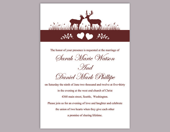 Свадьба - DIY Wedding Invitation Template Editable Word File Instant Download Printable Reindeer Invitation Brown Wedding Invitation Heart Invitation