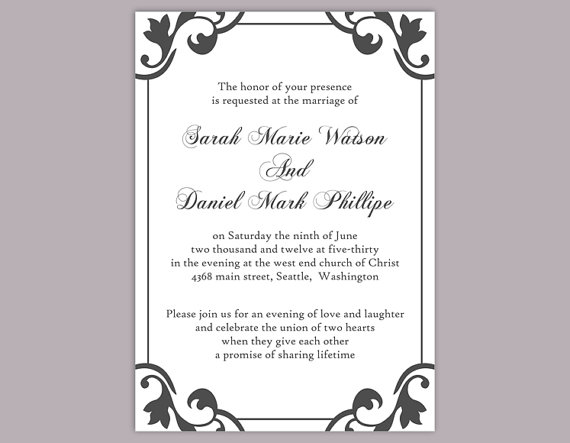 Свадьба - DIY Wedding Invitation Template Editable Word File Instant Download Printable Elegant Invitation Black Wedding Invitation DIY Invitations