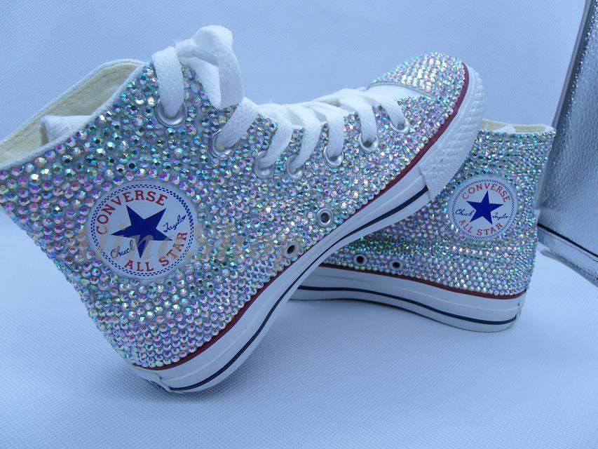 Mariage - AB bling Wedding Converse Shoes rhinestone sparkle Bridal Converse Shoes crystal bling sneakers