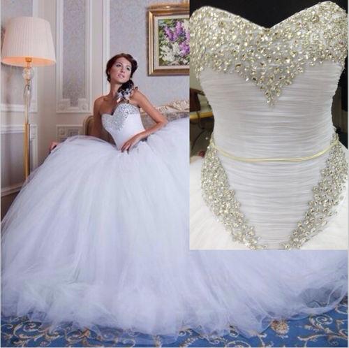 زفاف - Charming Real Image 2016 Plus Size Wedding Dresses Vestidos De Noiva Crystal Beads Bridal Ball Gowns Tulle Sweetheart Vintage Chapel Train Online with $129.95/Piece on Hjklp88's Store 