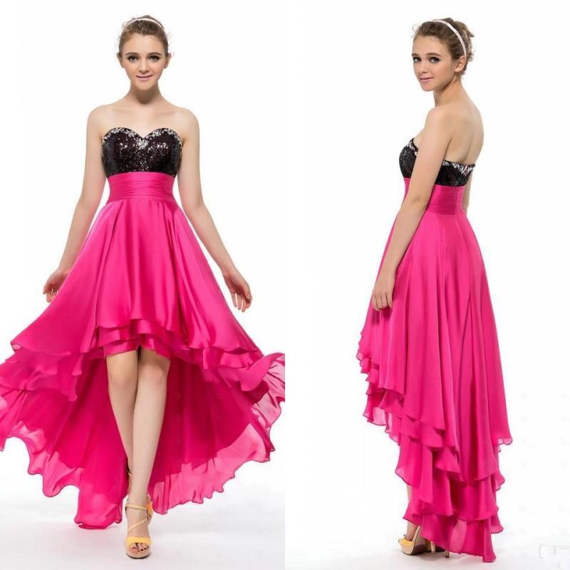 Hochzeit - New Arrival 2016 Prom Dresses Fuchsia Chiffon Sleeveless High Low Sequins Sweetheart Cheap Homecoming Party Ball Gowns Custom A-Line Online with $87.08/Piece on Hjklp88's Store 