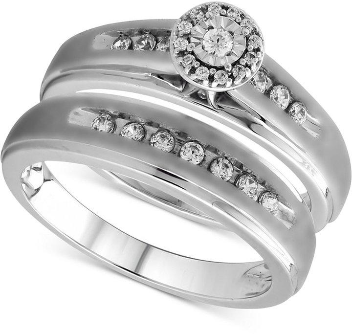 زفاف - Beautiful Beginnings Diamond Halo Engagement Bridal Ring Set in Sterling Silver (1/3 ct. t.w.)