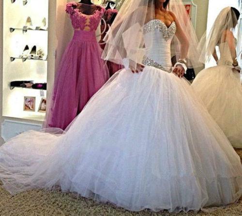 زفاف - Gorgeous Real Picture Crystal 2016 Wedding Dresses Beaded Tulle Rhinestone Sweetheart A-Line Bridal Ball Gowns Vestido De Novia Chapel Train Online with $131.73/Piece on Hjklp88's Store 