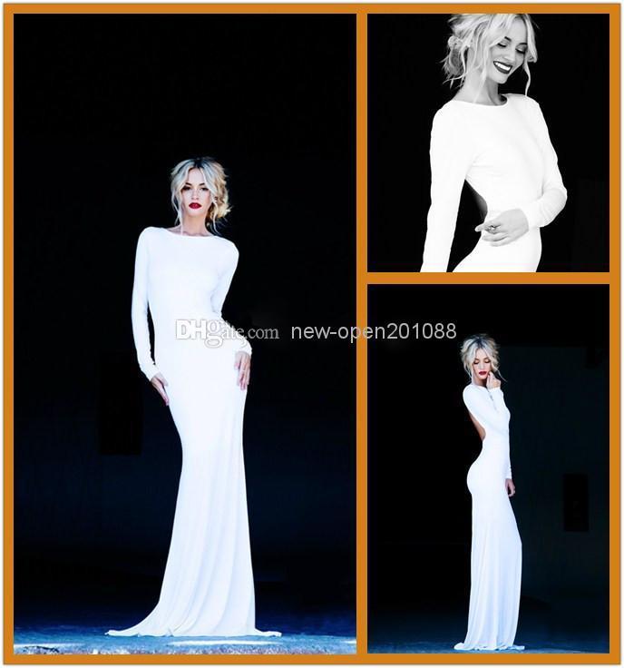 Mariage - 2014 White Long Sleeve Backless Evening Dresses Vintage Scoop Neckline Evening Gowns Cheap Wedding And Evening Dress Lurelly Monaco Dress Online with $83.11/Piece on New-open201088's Store 