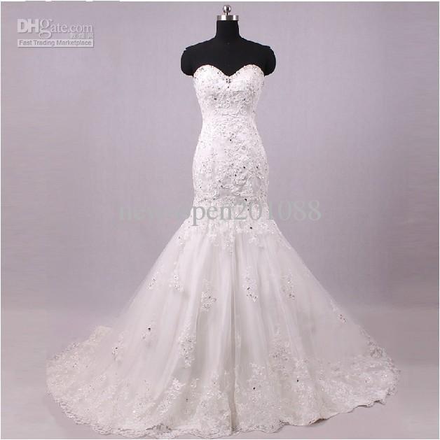 Mariage - Custom Made 2013 New Sexy Luxurious Ruffles Lace Beaded Mermaid Sweetheart Wedding Dress W349 Online with $88.19/Piece on New-open201088's Store 