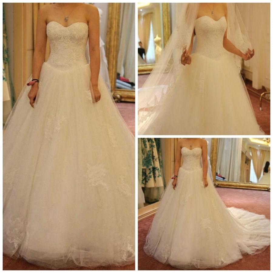 Mariage - Charming Lace 2016 Wedding Dresses Real Image Train Applique Tulle Church A-line Elegant Sleeveless Bridal Dress Ball Gowns Custom Made Online with $124.17/Piece on Hjklp88's Store 