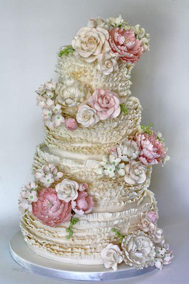 Wedding - Romantic Ruffled Wedding Cake
