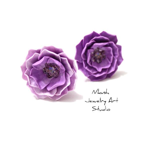 Wedding - Lilac Peony Hair Flower by Nikush Jewelry Art Studio