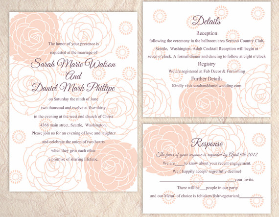 زفاف - DIY Wedding Invitation Template Set Editable Word File Instant Download Printable Floral Invitation Rose Wedding Invitation Peach Invitation