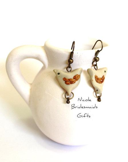 زفاف - ivory Love Birds Dangle Earrings  by Nicole Bridesmaids Gifts