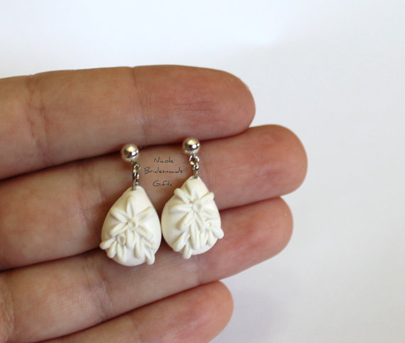 Mariage - White 5 Pairs Handmade Bridesmaid Earrings  by Nicole  Bridesmaids Gift