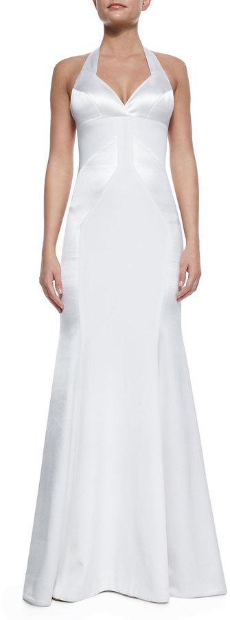 Hochzeit - Rubin Singer Silk Open-Back Halter Gown, White