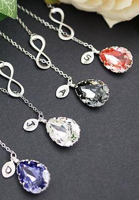 Hochzeit - Infinity Charm With Personalized Leaf And Swarovski Crystal Bridesmaid Necklace
