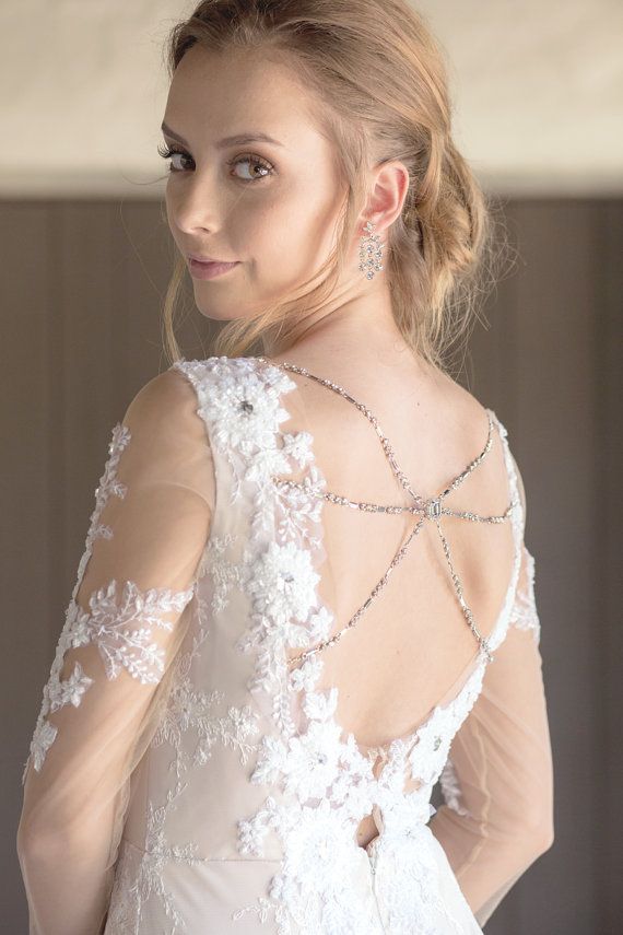 Wedding - Wedding Dress With Sleeves, Illusion Neckline, Glamorous And Sexy, Embellished, Open Back, Stretch Mermaid Gown
