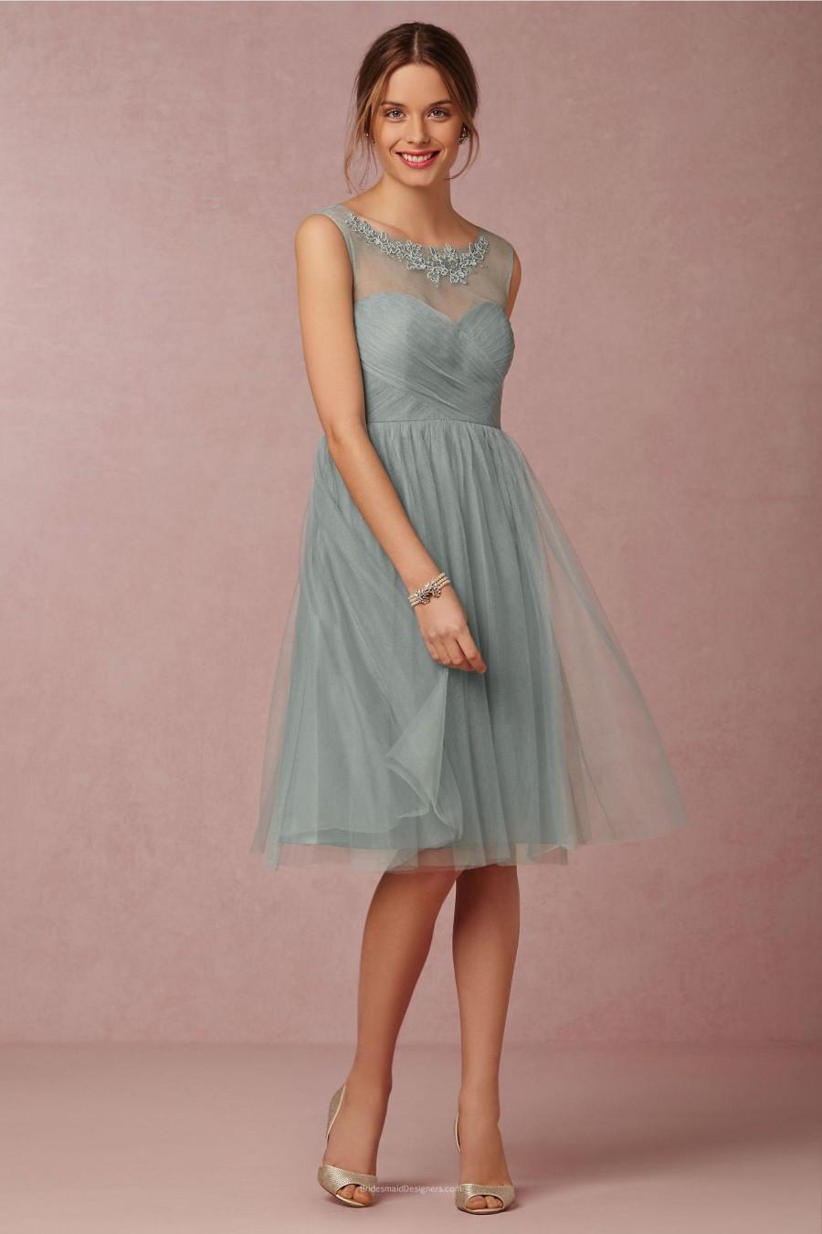 زفاف - Embroidered Short Knee Length Pleated Tulle Bridesmaid Dress