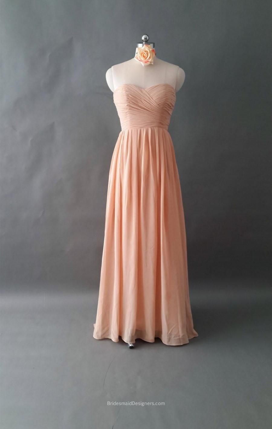 زفاف - Charming Strapless Sweetheart Ruched Long Peach Chiffon Bridesmaid Dress