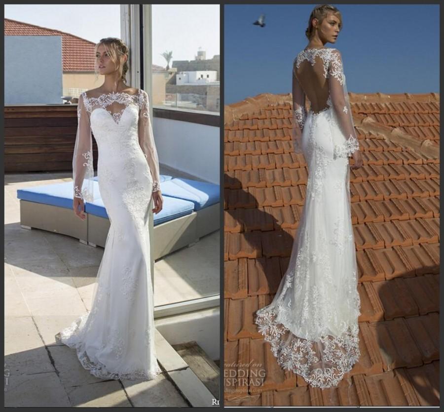 Wedding - Exquisite Mermaid Riki Dalal Wedding Dresses 2016 Garden Applique Sweep Backless Illusion Sheer White Lace Sheer Bridal Gowns Long Sleeve Online with $128.17/Piece on Hjklp88's Store 