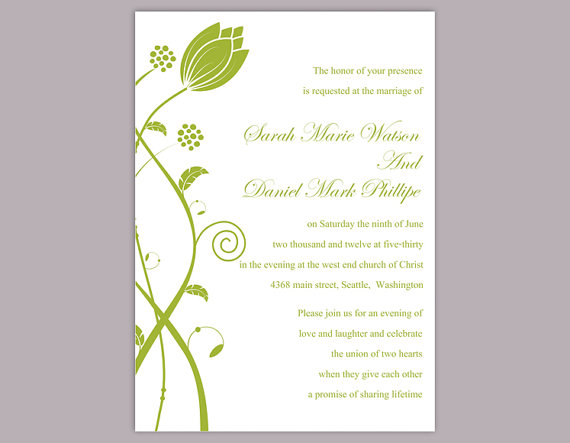 Wedding - DIY Wedding Invitation Template Editable Word File Instant Download Elegant Printable Invitation Green Wedding Invitations Flower Invitation