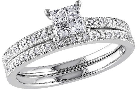 زفاف - Tevolio 0.3 CT.T.W. Princess Cut Diamond Wedding Ring in 10K White Gold (GH I2:I3)
