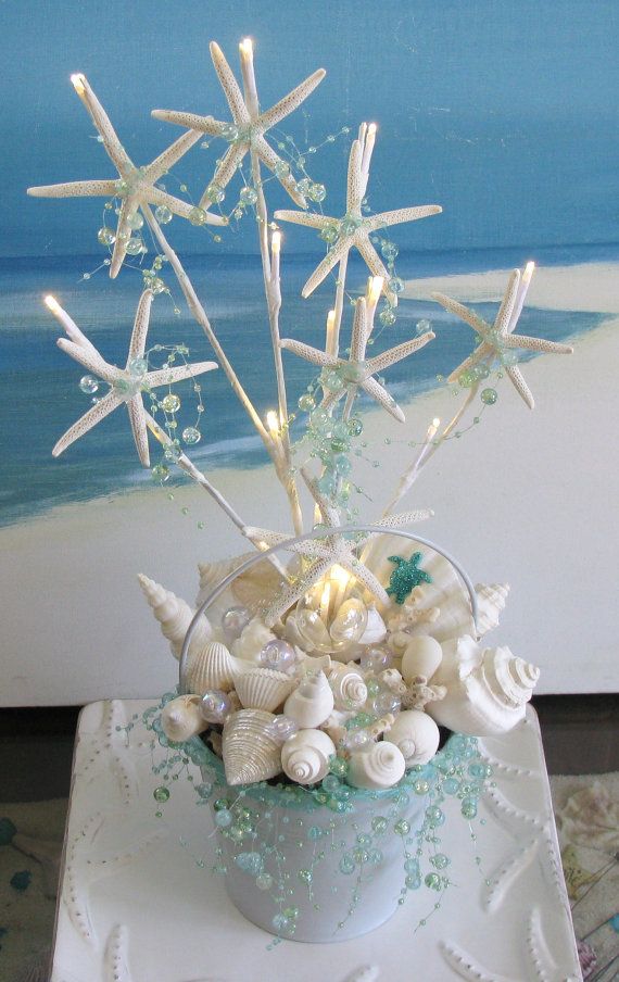 Wedding - White Seashell Starfish Wedding Centerpiece Decoration-Lights Up Led Battery Starfish Bubbles Wedding Bucket Centerpiece