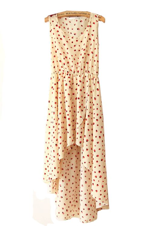 زفاف - Beige Printed Round Neck Sleeveless Irregular Dress - Sheinside.com
